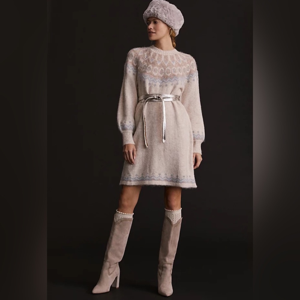 Anthropologie Callahan Puff-Sleeved Sweater Mini Dress